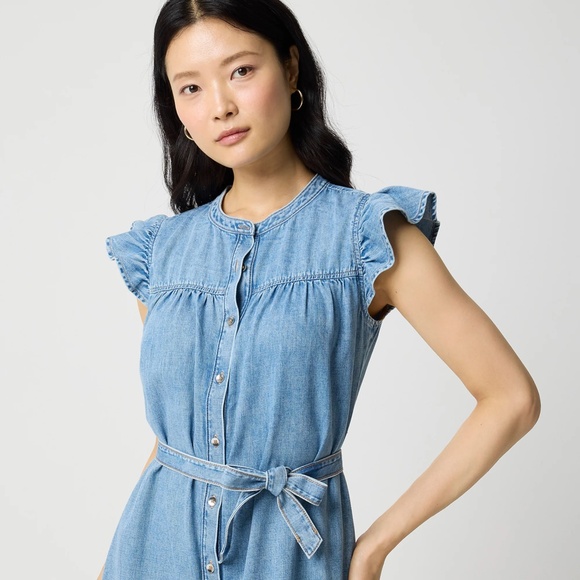 New JCREW Size 14 Ruffle Sleeve Denim Mini Dress in English Blue Wash $118 CK540 - Picture 3 of 5